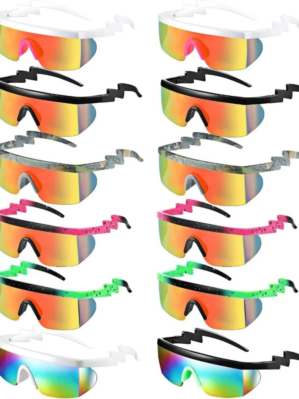 12 Pairs Retro Rave Sunglasses for Men & Women - Neon Rainbow Semi-Rimless